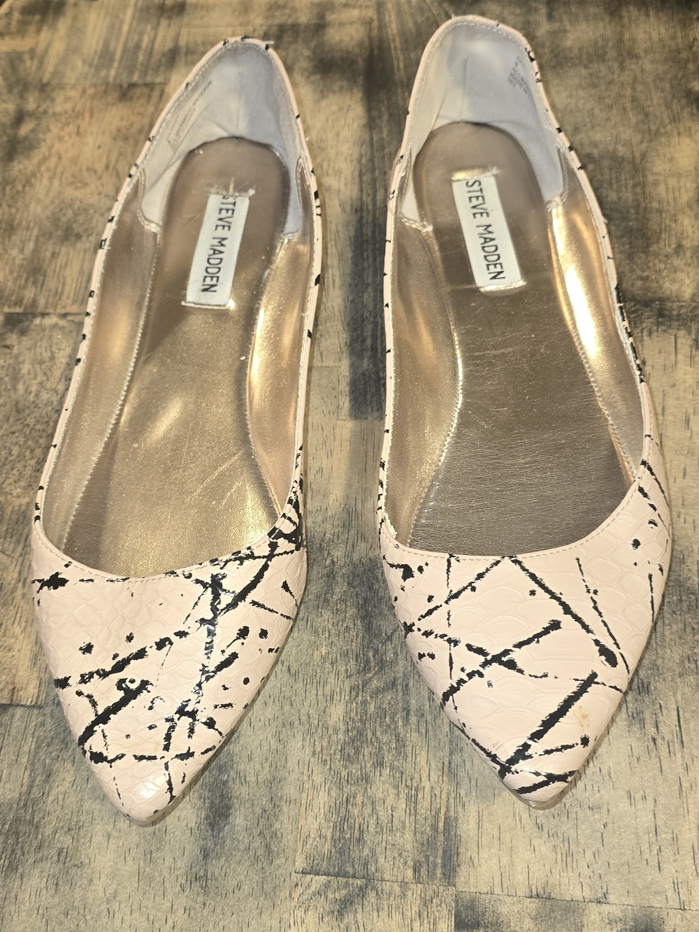 Steve Madden Pink Pointed Toe Flats with Black Splatter